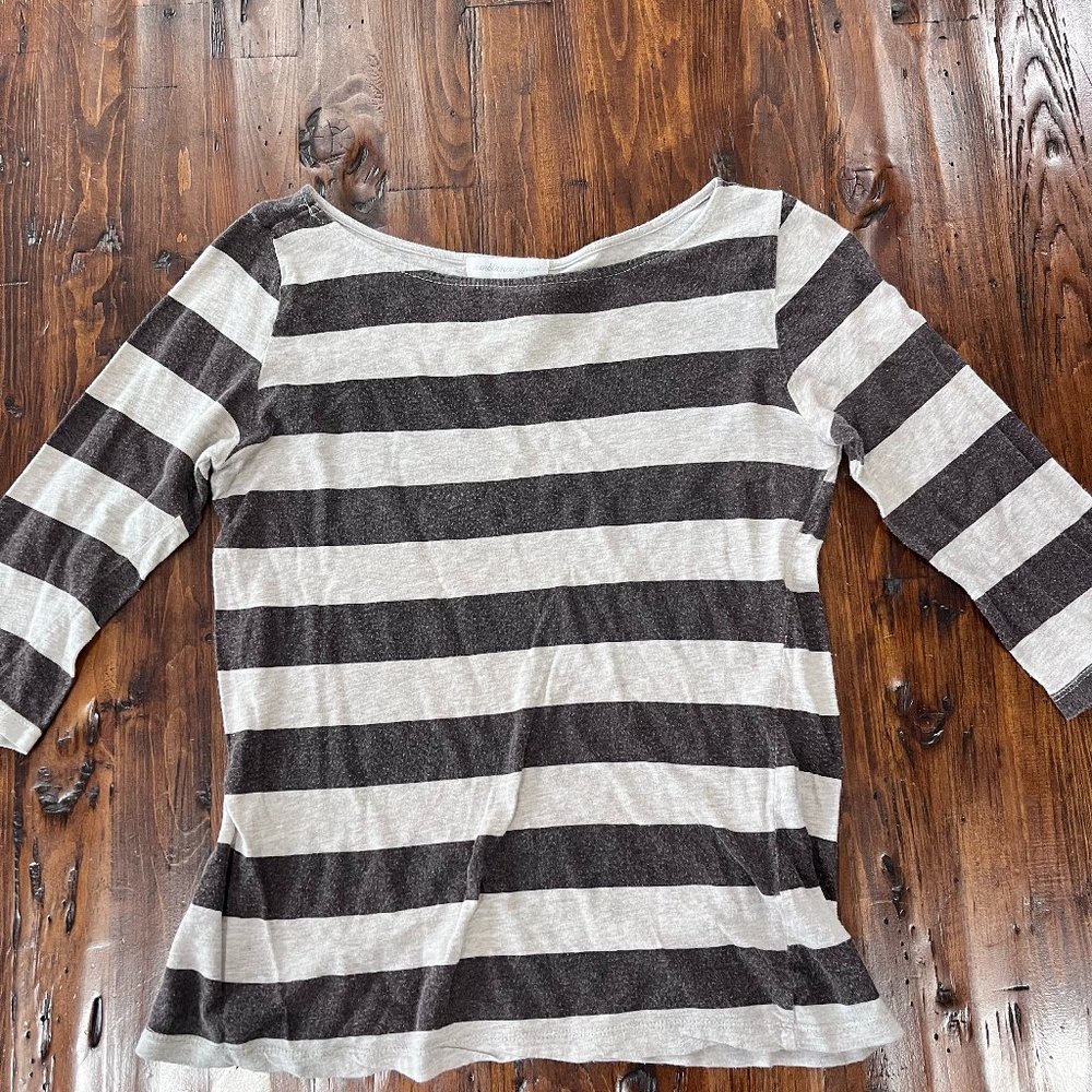 Small Brown and Cream Striped Three Quarter Length Shirt